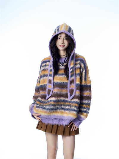 Bufanda Gorro Suéter Mohair a Rayas - Estilo Desenfadado para Mujer - Image 4