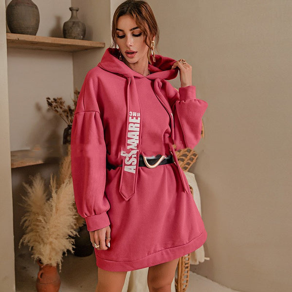 Sudadera Vestido Hip Hop con Capucha y Estampado de Letras