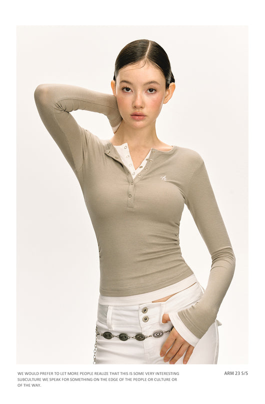 Camiseta Manga Larga Slim-fit con Cuello Falso Tejido Doble Capa - Image 16