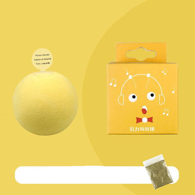Pink pet gravity voice ball with a pull tab, packaged in a pink box with a cartoon bird design and musical notes. Includes a small bag of catnip. - Image 5