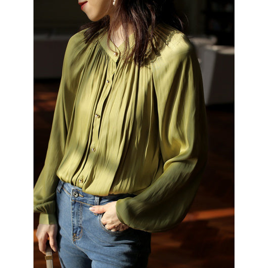 Blusa Retro de Satén Acetato para Mujer - Estilo Europeo Elegante - Image 10