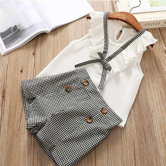 Conjunto Juvenil Chaleco Chifón + Short Cuadros