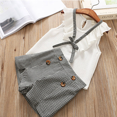 Conjunto Juvenil Chaleco Chifón + Short Cuadros