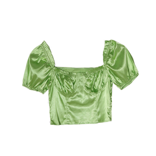 Playera Ajustada con Encaje Volantes en Color Liso - Image 2