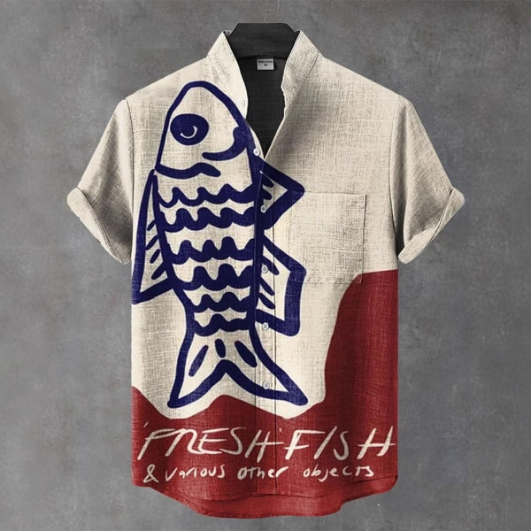 Camisa de Lino Vintage Cómoda con Botones - Manga Corta para Hombre