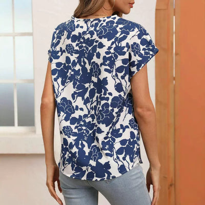 Blusa Estampada Cuello V Manga Corta Suelta - Image 3