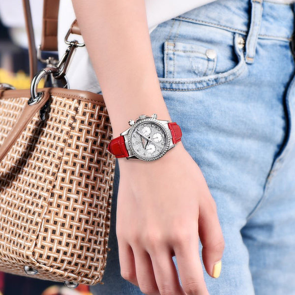 Reloj de Acero Inoxidable para Mujer con Diamantes y Calendario Luminoso