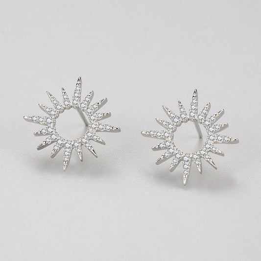 Aretes de Plata 925 Girasol con Diamantes Completos