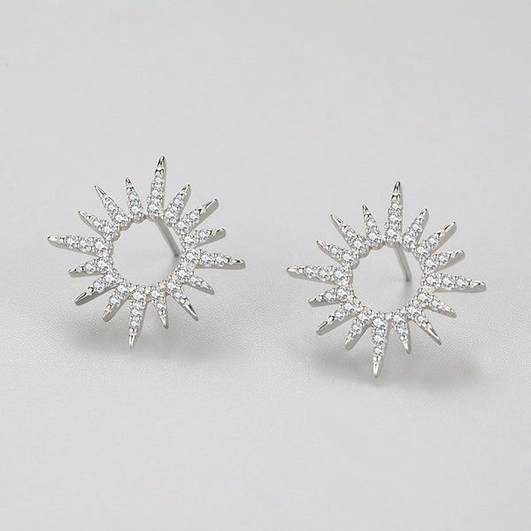 Aretes de Plata 925 Girasol con Diamantes Completos
