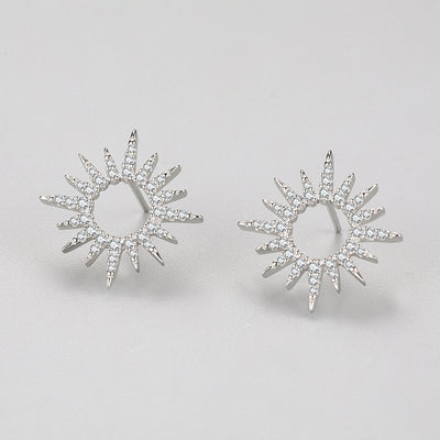 Aretes de Plata 925 Girasol con Diamantes Completos