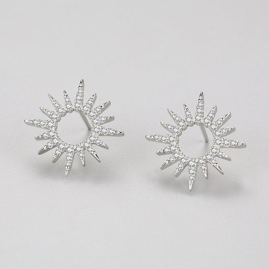 Aretes de Plata 925 Girasol con Diamantes Completos