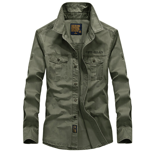 Camisa Militar Hombre Talla Grande Algodón Puro Manga Larga Casual Otoño - Image 6
