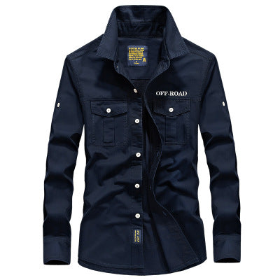 Camisa Militar Hombre Talla Grande Algodón Puro Manga Larga Casual Otoño