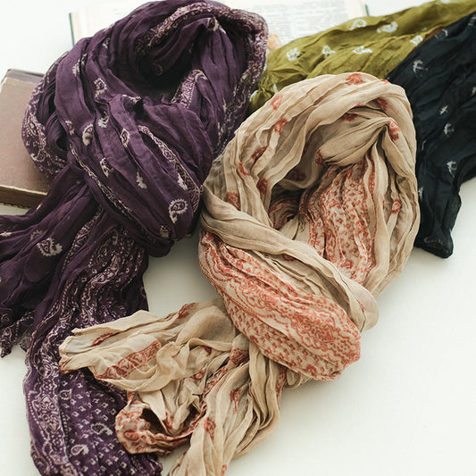 Pañoleta de Algodón y Lino con Estampado Cashew para Mujer