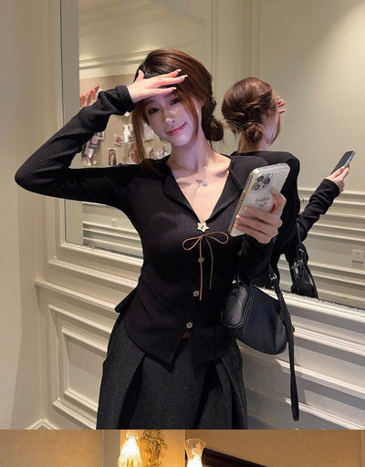 Blusa Elegante Francesa Cuello V Manga Larga Ajustada con Botones - Image 19