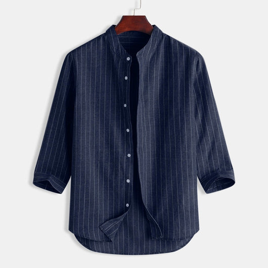 Camisa de Lino a Rayas con Manga Tres Cuartos para Hombre - Image 15