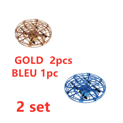 Gold mini UFO drone with a spherical protective cage and black propellers, sold as a 3-piece set. - Image 23