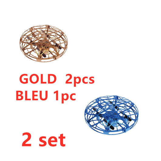 Gold mini UFO drone with a spherical protective cage and black propellers, sold as a 3-piece set. - Image 23