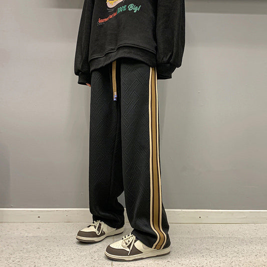 Pantalones de Chándal con Costuras Rayadas Estilo Clásico Gruesos y Sueltos