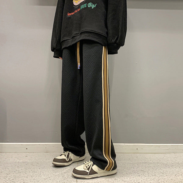 Pantalones de Chándal con Costuras Rayadas Estilo Clásico Gruesos y Sueltos