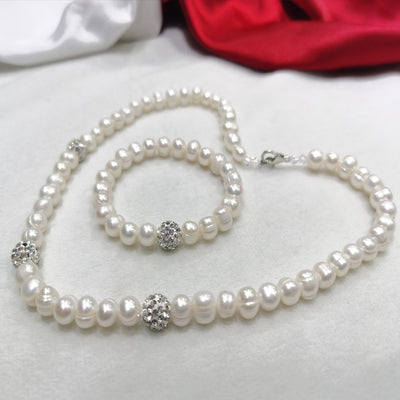 Conjunto de Collar y Pulsera de Perlas 8-9mm