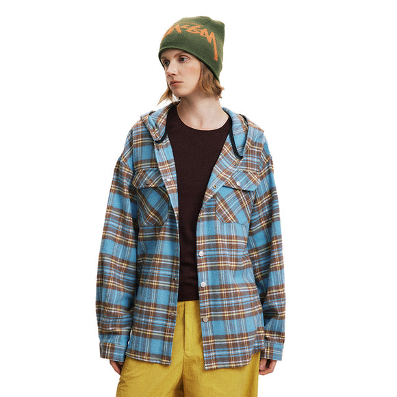 Camisa Xadrez Solta com Capuz - Cardigã Retrô Casual Europeu
