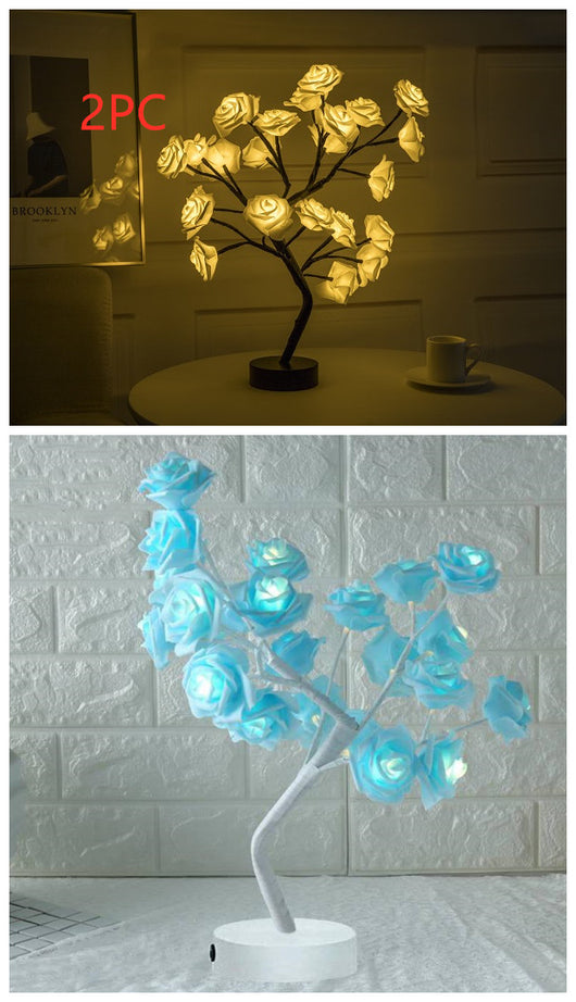 Lámpara LED Flor de Rosa con Árbol Bonsái - Luz Nocturna USB Recargable para Decoración - Image 7