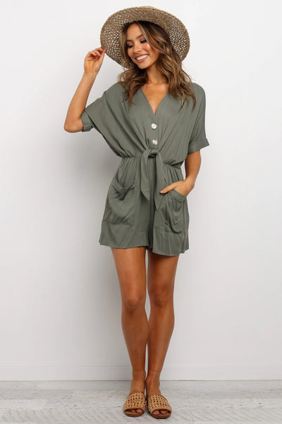 Jumpsuit Suelto de Cuello en V con Cordones para Mujer - Image 10