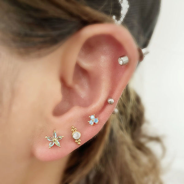 Piercing Flor Margarita Zirconia Multicolor - Acero Inoxidable Rosca Quirúrgica