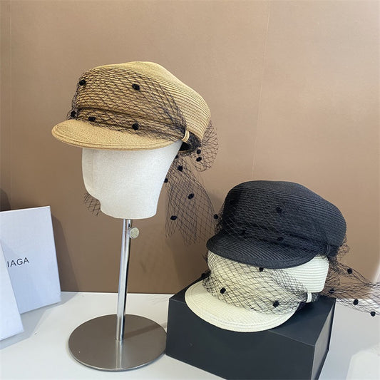 Sombrero Tejido de Paja Azul Marino para Primavera y Verano