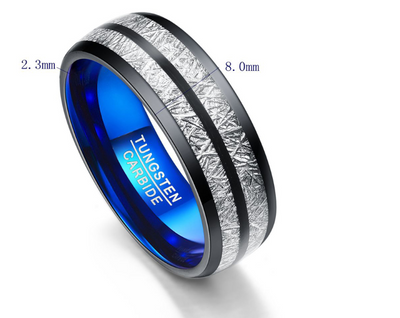Anillo de Boda Tungsteno 8mm para Pareja - Diseño Moderno Negro y Azul - Image 2