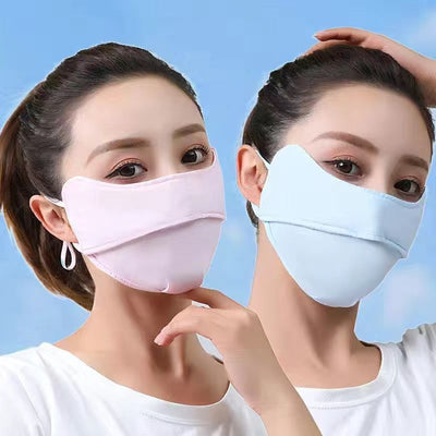 Light pink ice silk sun protection mask with ear loops and neck coverage, featuring small ventilation holes. - Image 2