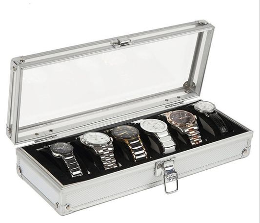 Estuche Organizador de Relojes y Joyas en Aluminio - Caja Coleccionista de 6 Compartimentos