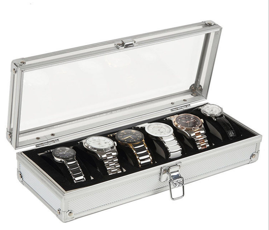 Estuche Organizador de Relojes y Joyas en Aluminio - Caja Coleccionista de 6 Compartimentos