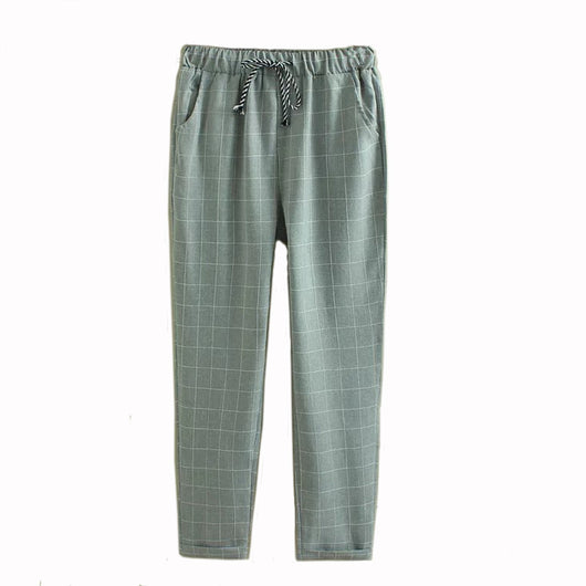 Pantalones Casuales Cuadros Harem de Nueve Puntos - Image 23