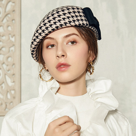 Boina Femenina Estilo Azafata Británica para Otoño e Invierno