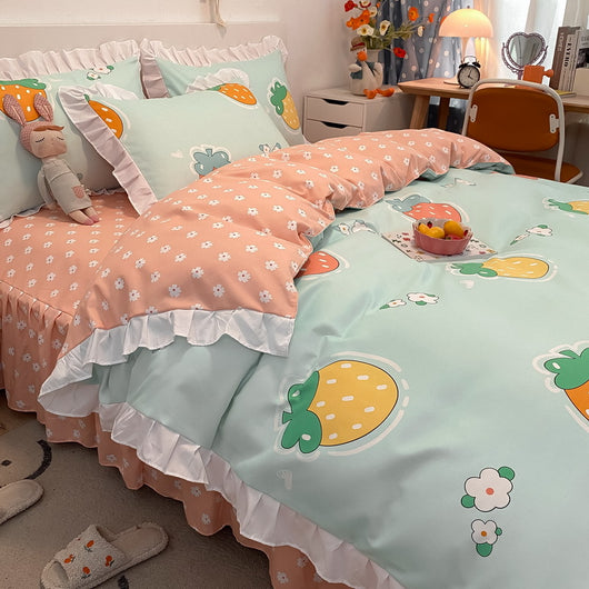Juego de Cama Princesa 4 Piezas Estilo Coreano con Encaje - Image 8