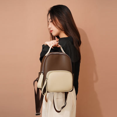 Mochila de Cuero Genuino Retro con Contraste de Colores - Ligera y Versátil para Diario - Image 13