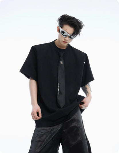Camiseta Manga Corta Diseño Costura Nicho Color Sólido - Image 13