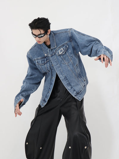Chaqueta Denim Cropped con Paneles Metálicos y Hombreras - Image 7