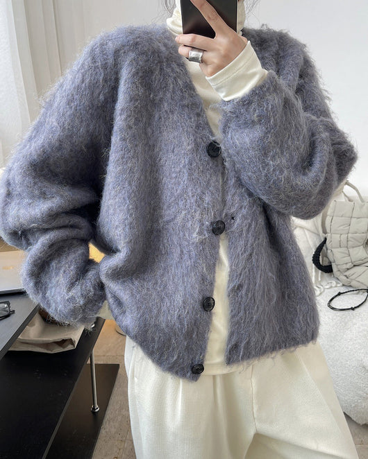 Cardigan Suelto de Lana Suave con Cuello en V - Tejido Cálido y Acogedor - Image 11