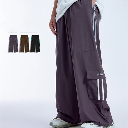 Pantalones Anchos con Rayas Laterales y Parches de Contraste - Estilo Retro Casual