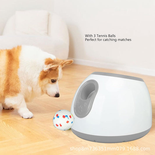 Orange and white pet intelligence ball dispenser with three foam balls, designed as a dog toy. - Image 2