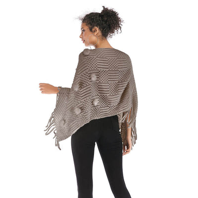 Poncho Tejido con Borlas y Diseño Irregular - Suéter Cape Elegante - Image 3