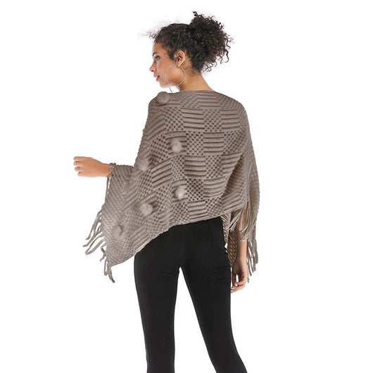 Poncho Tejido con Borlas y Diseño Irregular - Suéter Cape Elegante - Image 3