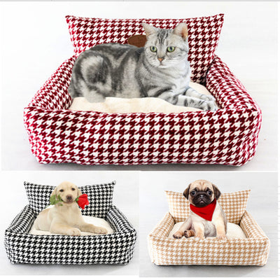 Sofá Cama para Gatos con Diseño Pata de Gallo - Funda Extraíble y Lavable