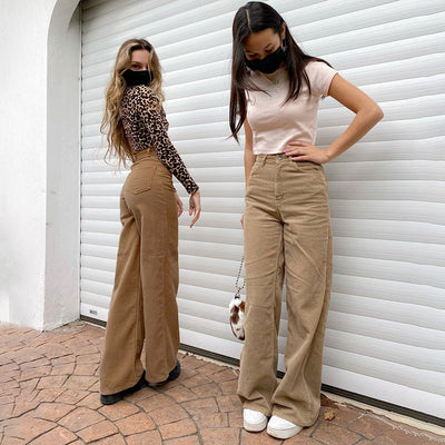 Pantalones de Pana Cintura Alta Slim Fit Rectos