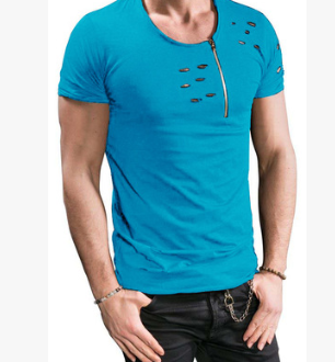 Camiseta Hombre Manga Corta con Cierre y Detalles Rotos - Image 8