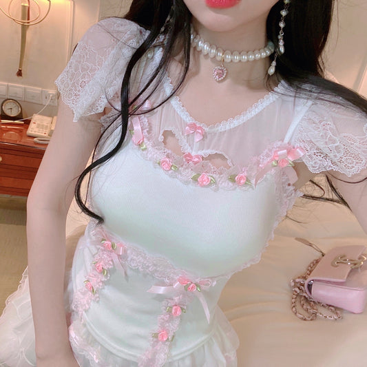 Blusa Corta con Moño - Manga Corta y Cintura Ajustada - Image 2