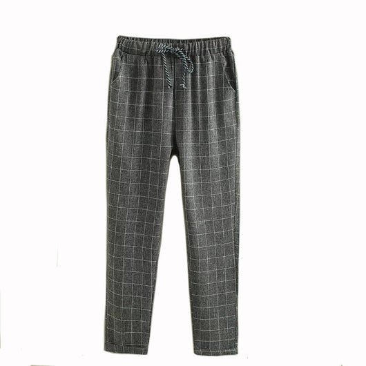 Pantalones Casuales Cuadros Harem de Nueve Puntos - Image 25